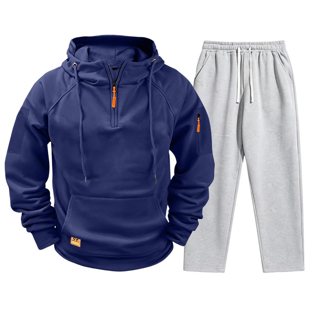 Men's Casual Hooded Sweatshirt and Jogger Pants Set with Multiple Pockets, Long Sleeve Drawstring Tracksuit for Fall Winter (Gray Pants)