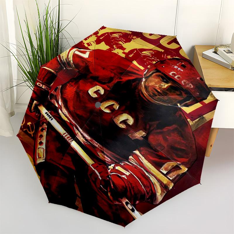

Hockey, Soviet Themed Automatic Opening and Closing Umbrella, Compact Travel Umbrella, Lightweight and Portable, Suitable for Beach Commutin