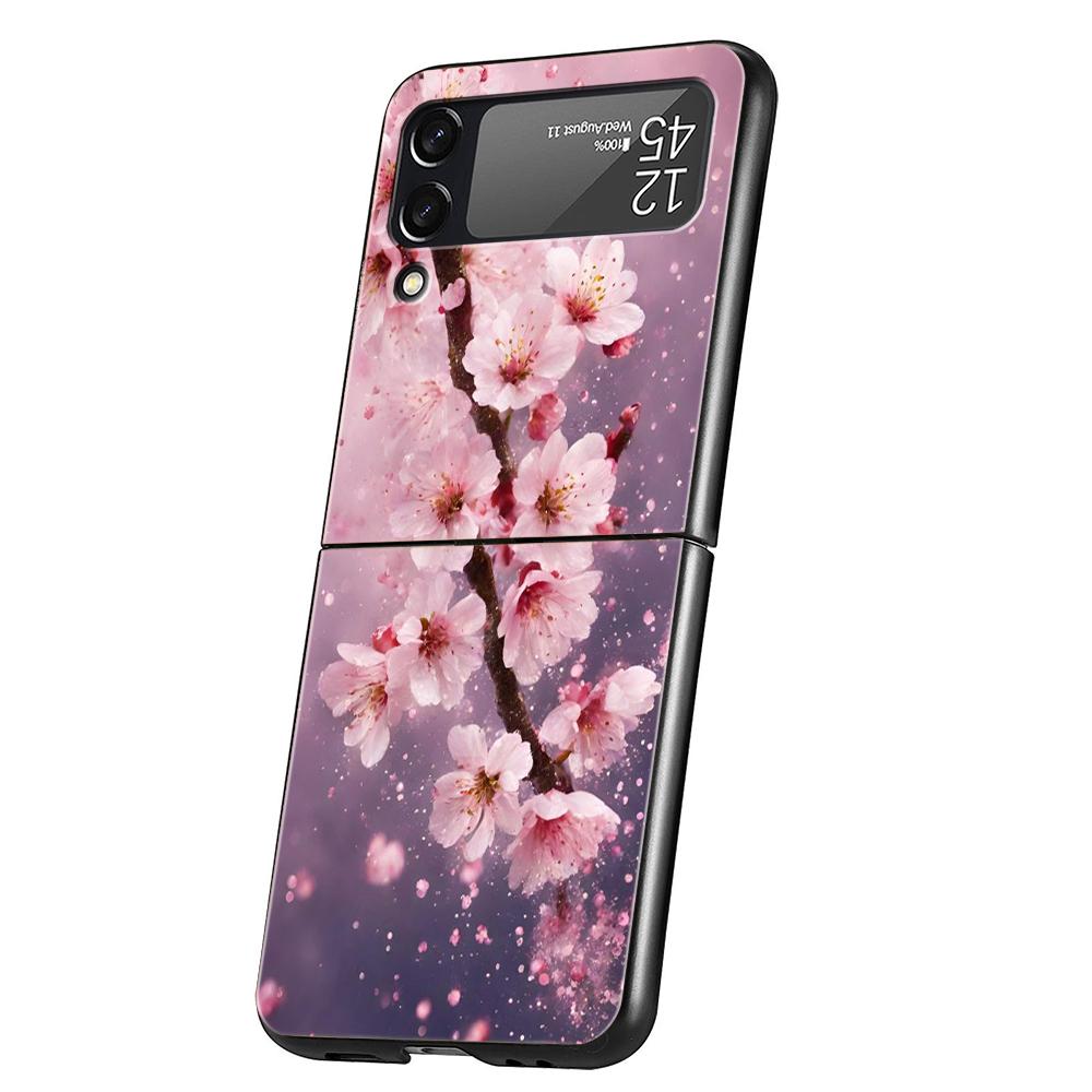 Cherry Blossoms Hard PC Phone Case For Samsung Galaxy Z Flip 5 4 3 Black Cover For Galaxy Z Flip 6 Foldable Shockproof Cases Bag