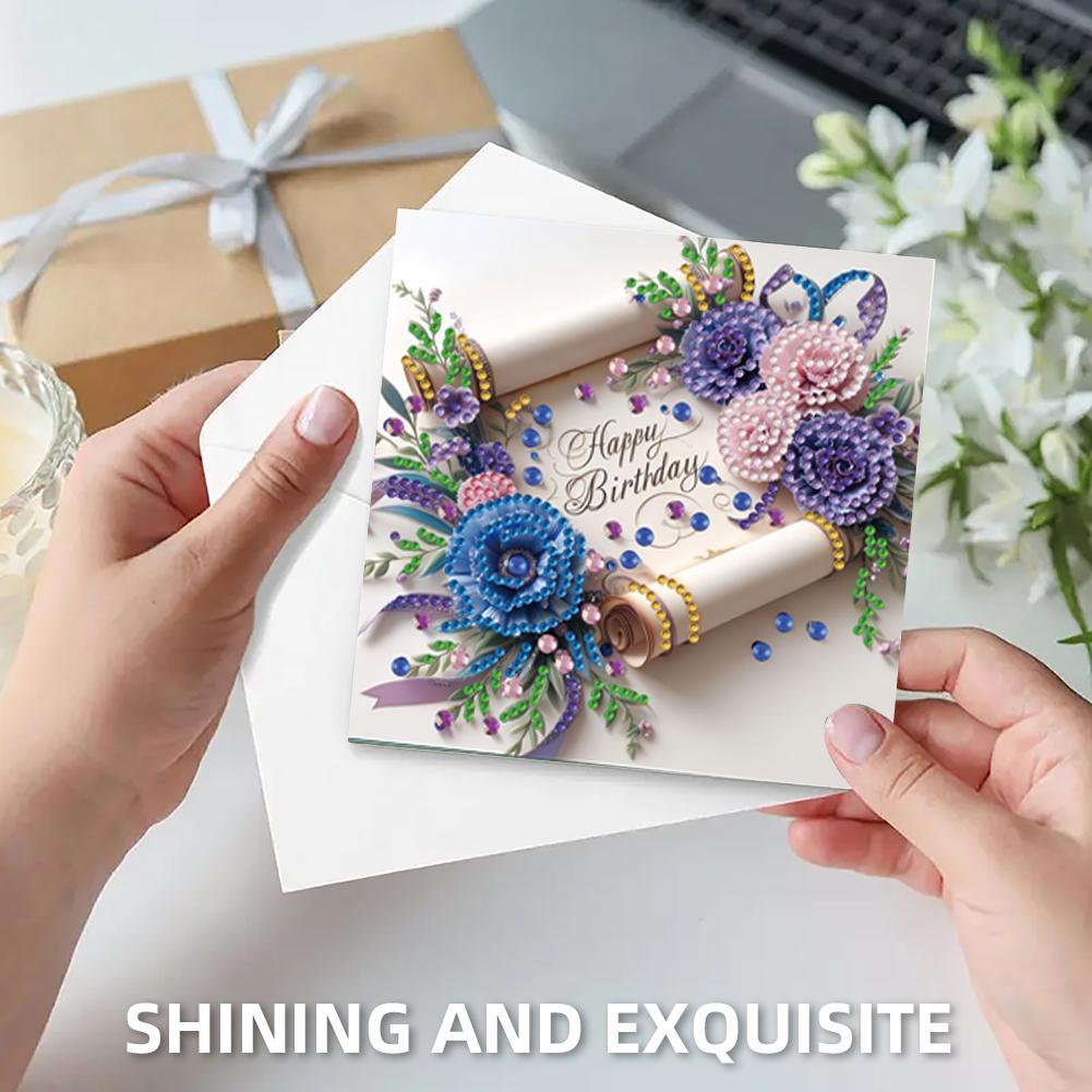 6PCS DIY Diamond Art Greeting Cards Birthday Theme Congratulations Cards & Gifts