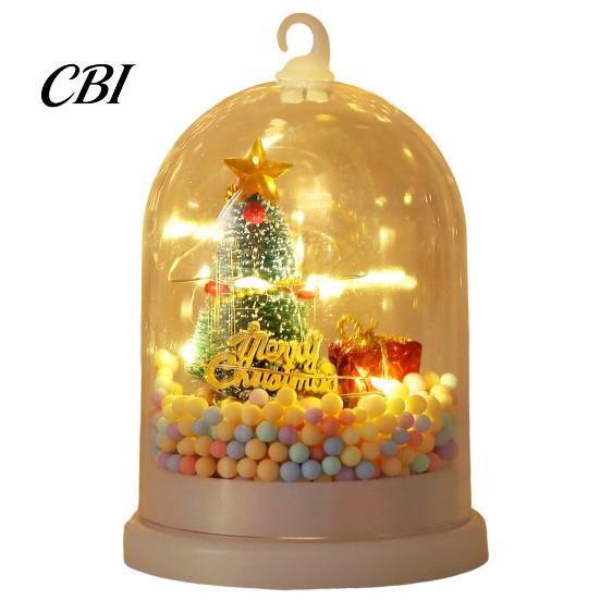 Colorful Gradient Light Ornament Christmas Tree in Dome with LED Light, Mini Cedar Up Safe Nursery Night Ornament, Battery Powered Decorative