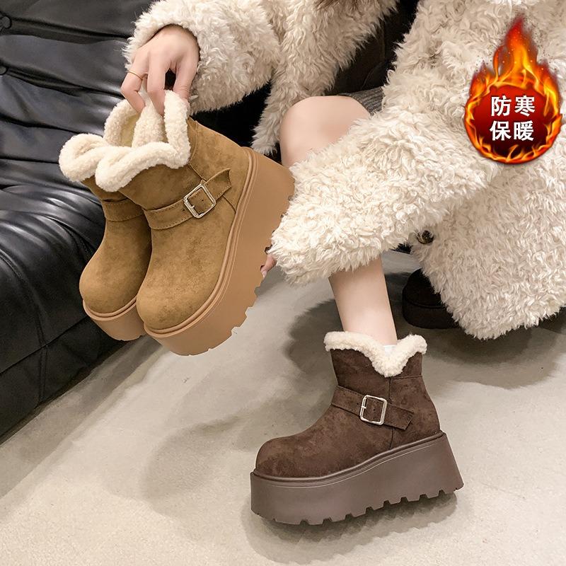 Thick-soled muffin Boken snow boots women's new winter plush warm fluffy short boots small man