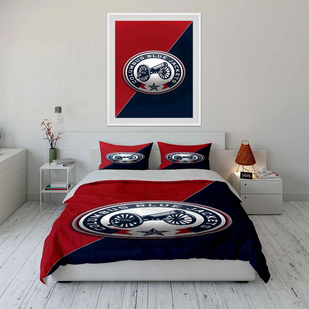 "Columbus Blue Jackets Cannon Logo Design" Print Bedding Set Duvet Cover Pillowcases (1* Duvet Cover 2* Pillowcases Do Not Include Comforter)