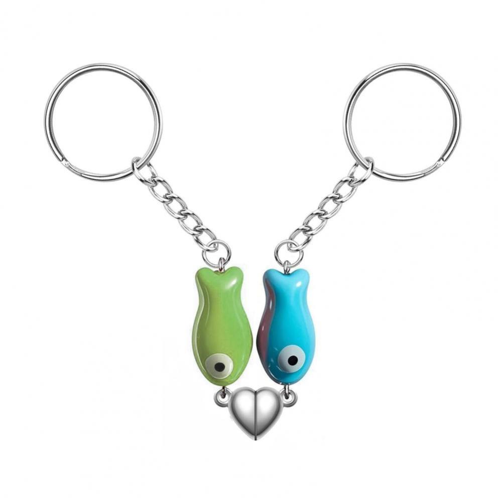 Bag Charm Fish-Shaped Keyring Heart Strap Couples Keychain Magnetic Matching Keychain Best Friend green blue keyring