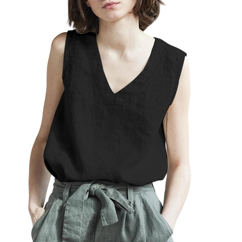 

ZANZEA Женские летние повседневные хлопковые майки без рукавов с V-образным вырезом