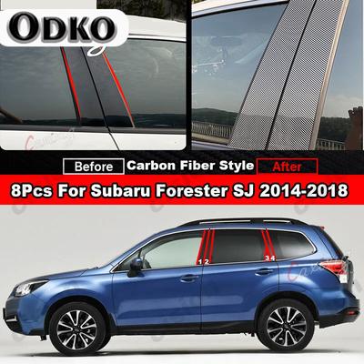 Glossy Black Mirror Effect Door Window Column B C Pillar Cover Post Trim For Subaru Forester SJ Carbon Fiber PC Material Sticker