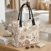 Vintage Floral Pattern Tote Bag Large Capacity Daily Use Canvas Shoulder Bag for Women