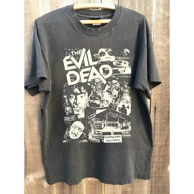 Hot Sale Evil Dead 90s Movie Classic Still Graphic Print T-shirt Men Women Charcoal Tee Vtg Black Loose Casual O-Neck Cotton Oversized Summer New Tee