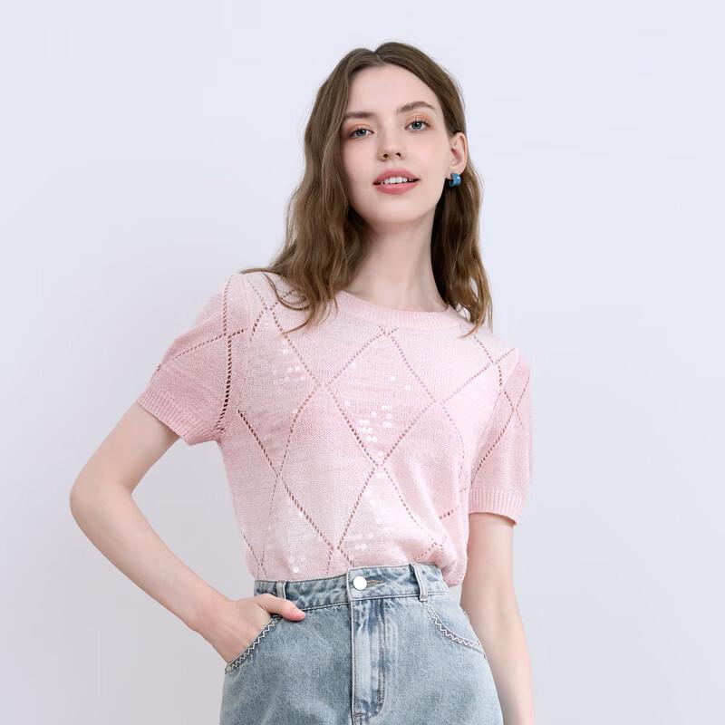 Betu Women's Diamond Sequin Knit Short-Sleeve Top