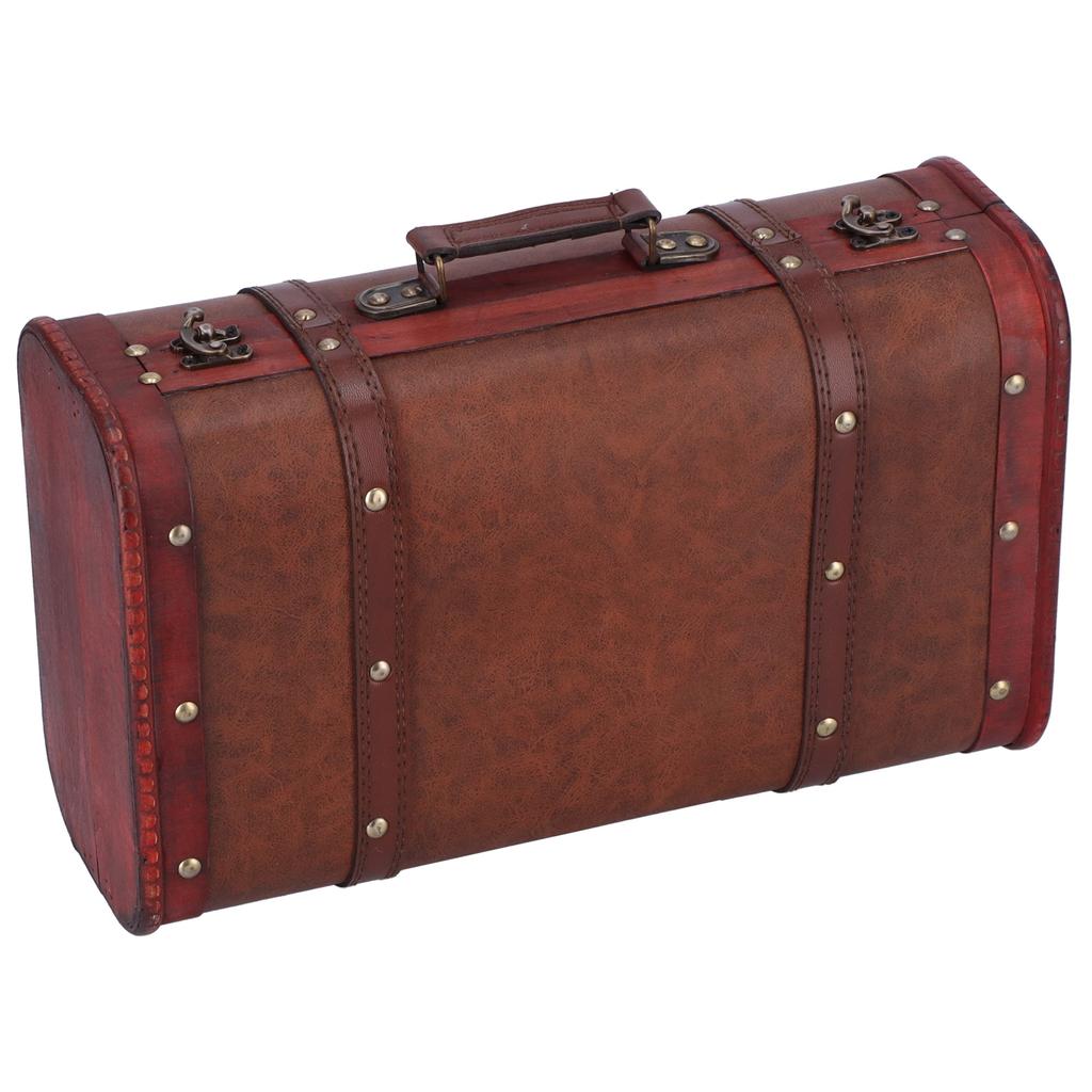 Antique Suitcase Portable Wooden Storage Chest Collection Ornaments Photography Props