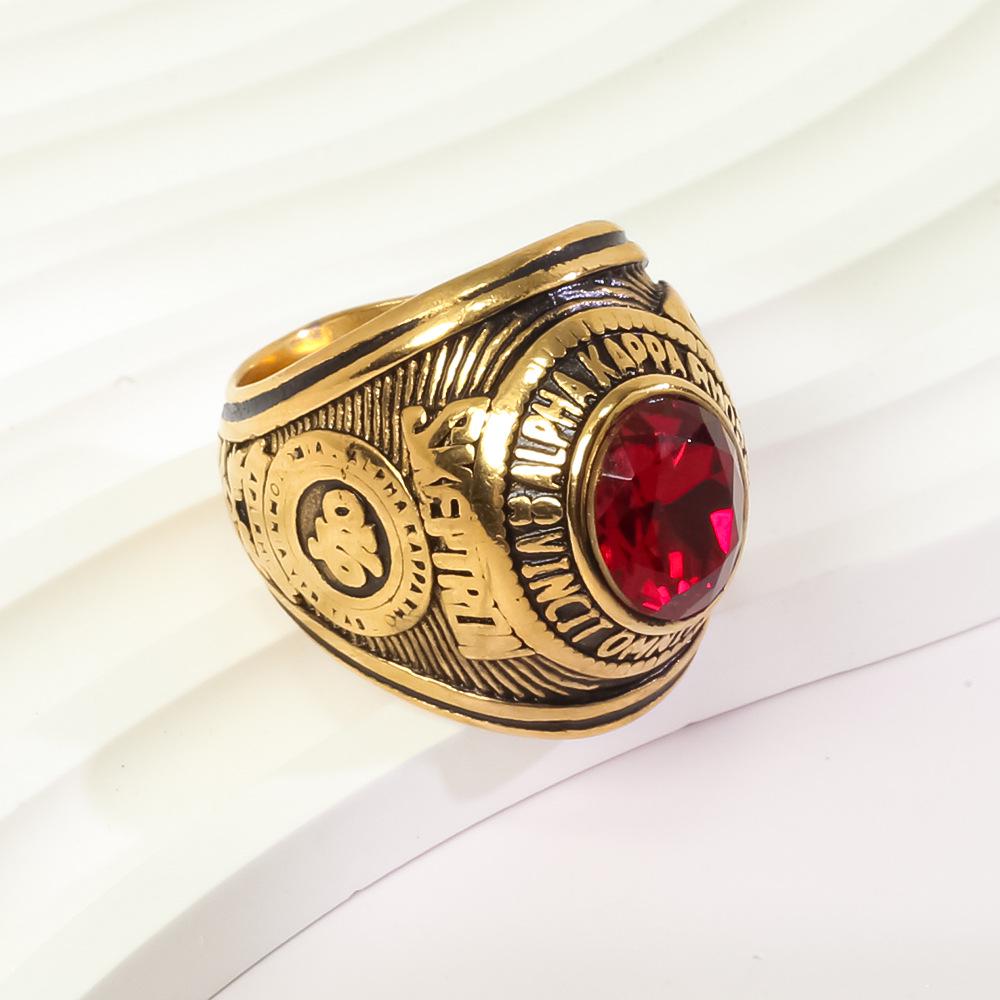 Filipíny Zlato Rubín Pánský Armádní Prsten z Nerezové Titanové Oceli