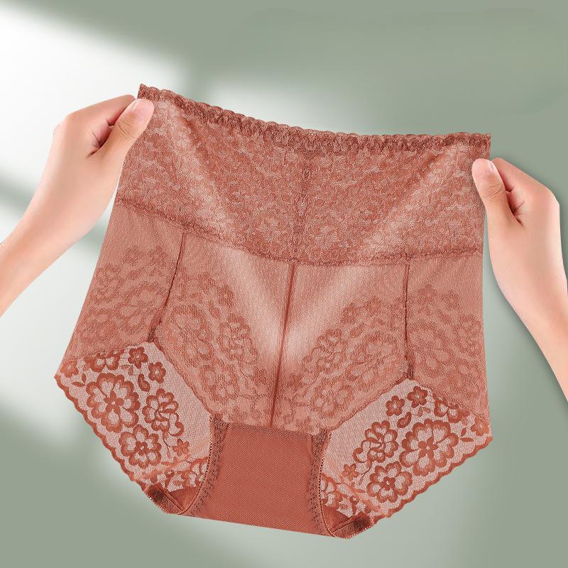 Sexy Spitzenunterwäsche für Damen Slips mit hohem Bund Geraffte, angehobene Gesäßbacken Ausgehöhlt Nahtlos Leichtgewichtige Plus Size Dreiecksslips