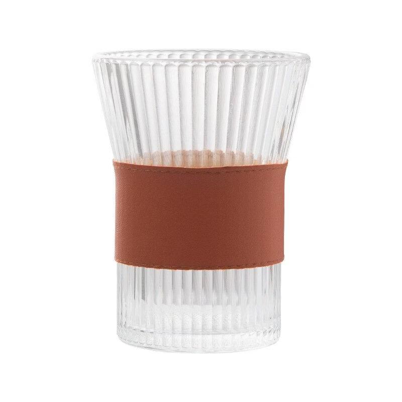 Shangqi Vertical Stripe Glass Cups with Wood Grain Sleeves