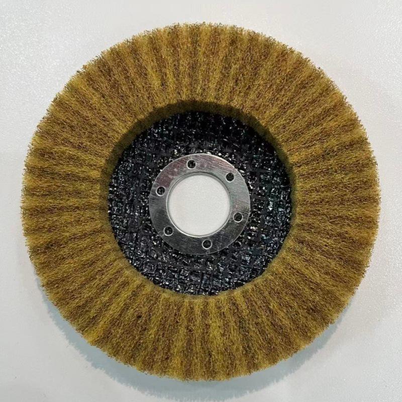Ruiyan 4" Vertical Angle Flap Wheel: Abrasive Polishing & Wire Drawing Tool with Scouring Pad.