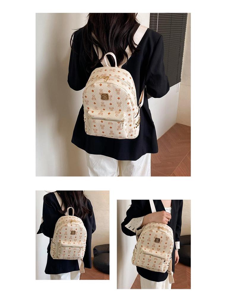 2025 Retro Ayıcık Baskılı Sırt Çantası - Geniş Kapasiteli Kadın Okul Çantası