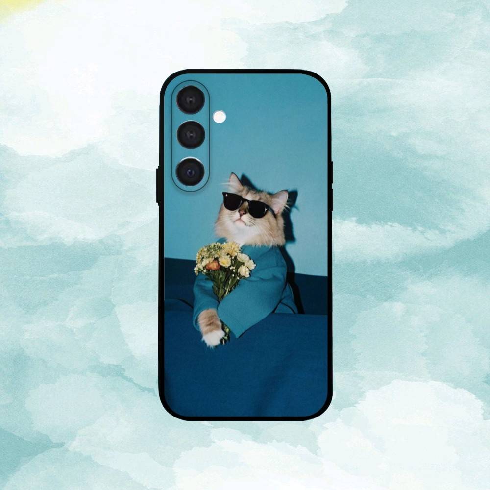 Cool Cat Cute Phone Case For Samsung  A73,72,71,A52,51,40,41,A22,A32,31,A13, Soft Black Shell
