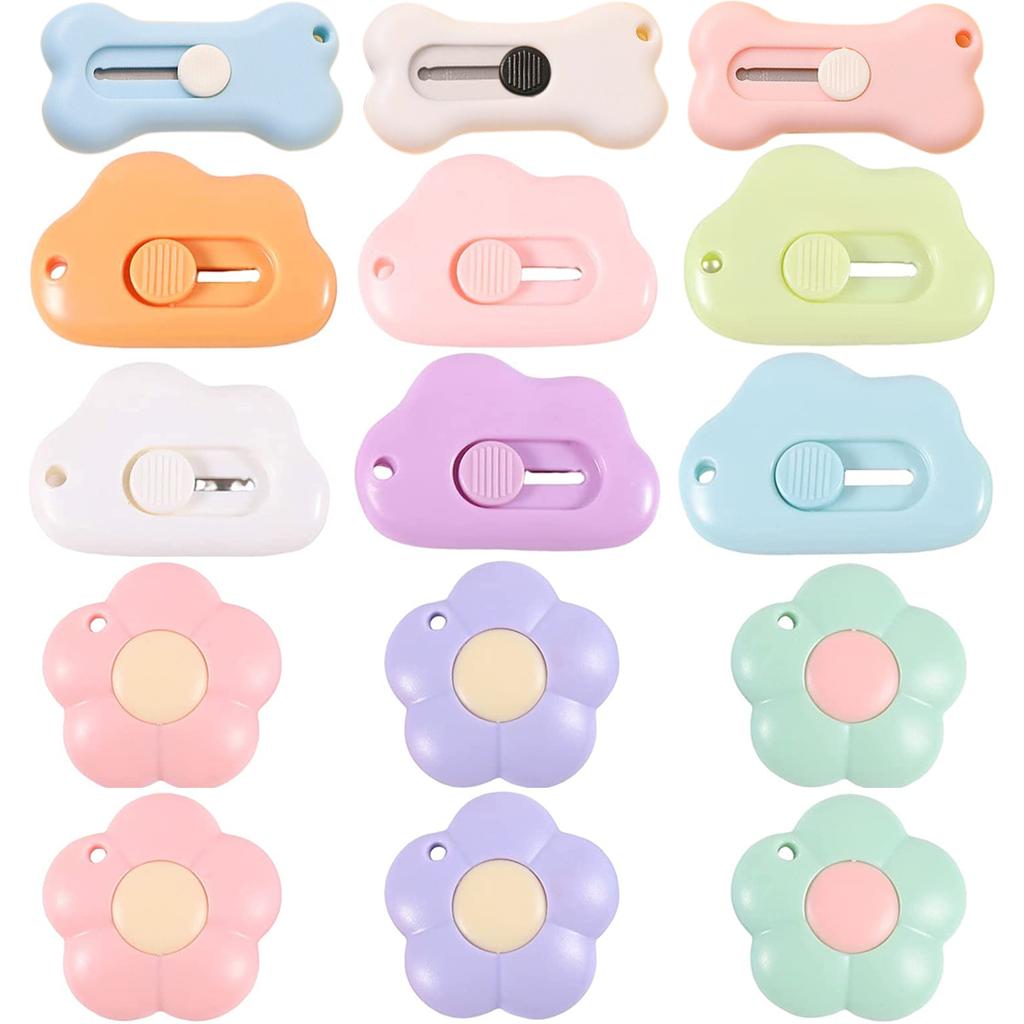 15ks Mini užitkový nůž Roztomilý přenosný Květinový Cloud Box Nůž Otvírák na dopisy Nůž na řezání papíru pro domácí kancelář