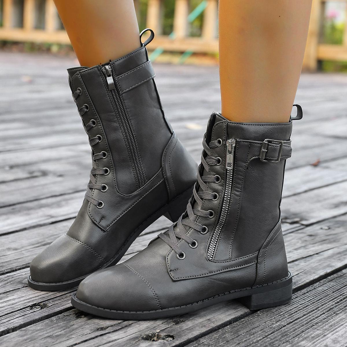 

Новая внешняя торговля большой размер круглая голова внешняя торговля однотонный боковая молния новый низкий голенище 43 серый