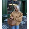 Womens Wool Blend Oversized Turn-Down Collar Batwing Sleeve Cardigan Coat - Classic Office Chic