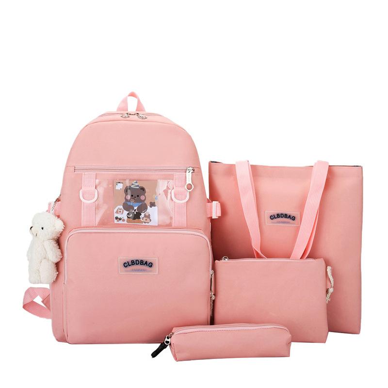 Student school bag Korean version fashion collegiate style backpack four-piece set large capacity set backpack wholesale high capacity