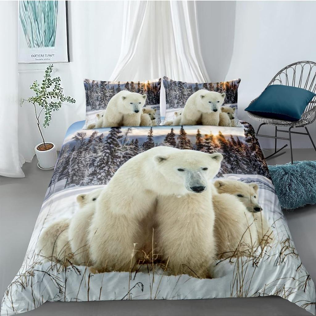 Polar Bear Duvet Cover Twin Queen Cute Arctic Animal Bedding Set Microfiber Lovely Bear Comforter Cover For Children Boys Teens