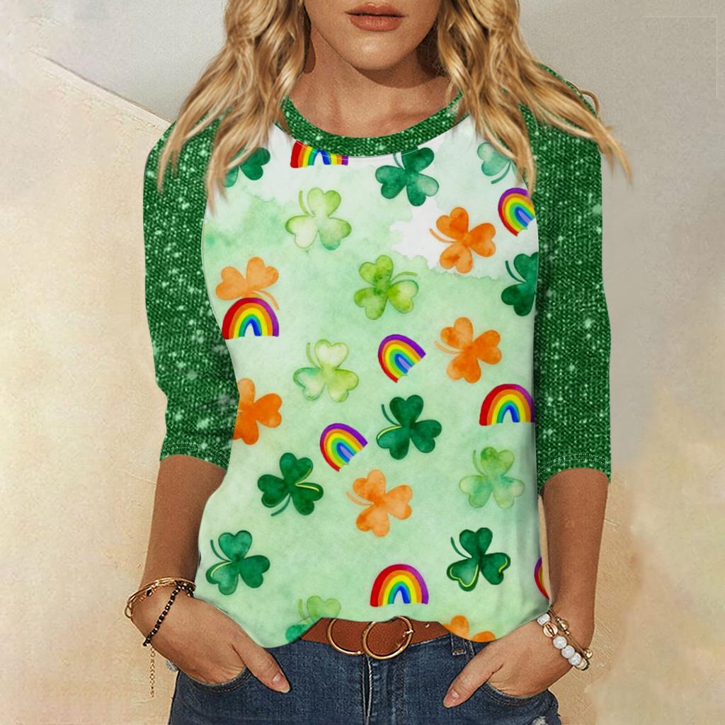 Damer St. Patrick's Day-tryck Rund hals Trekvartsärm Topp