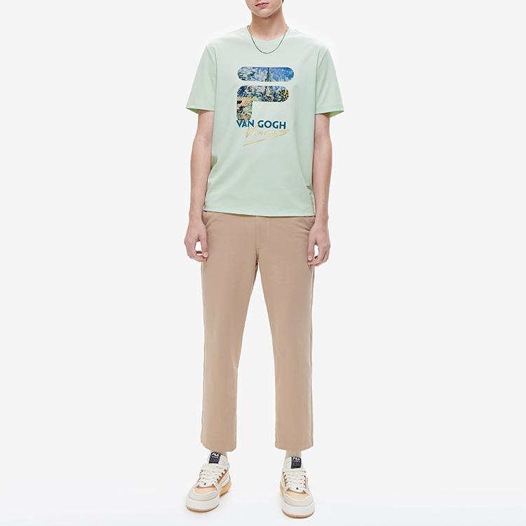 Fila X Van Gogh Collaboration Sports Leisure Knit Ammonia Short Sleeve T-Shirt Men Tops Growth-Green F11M228111F-LG