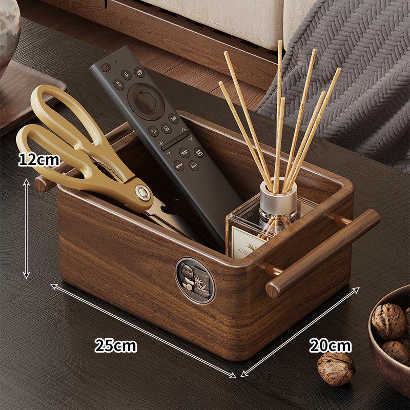 Chinese Style Solid Wood Desktop Organizer: Living Room Storage for Snacks, Keys, Remotes, and Cosmetics