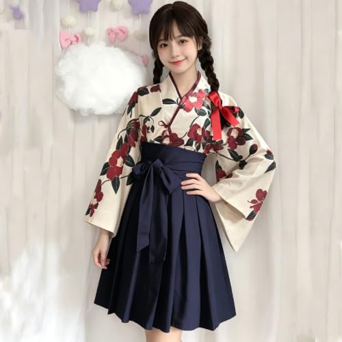 Kimono Japanische Kleidung Taisho Roman Cosplay Kostüm Outfit Schreinmädchen Damen Süßes Blumenmuster Einteiler Cross-Dressing Yukata Mädchen Stil Kurz