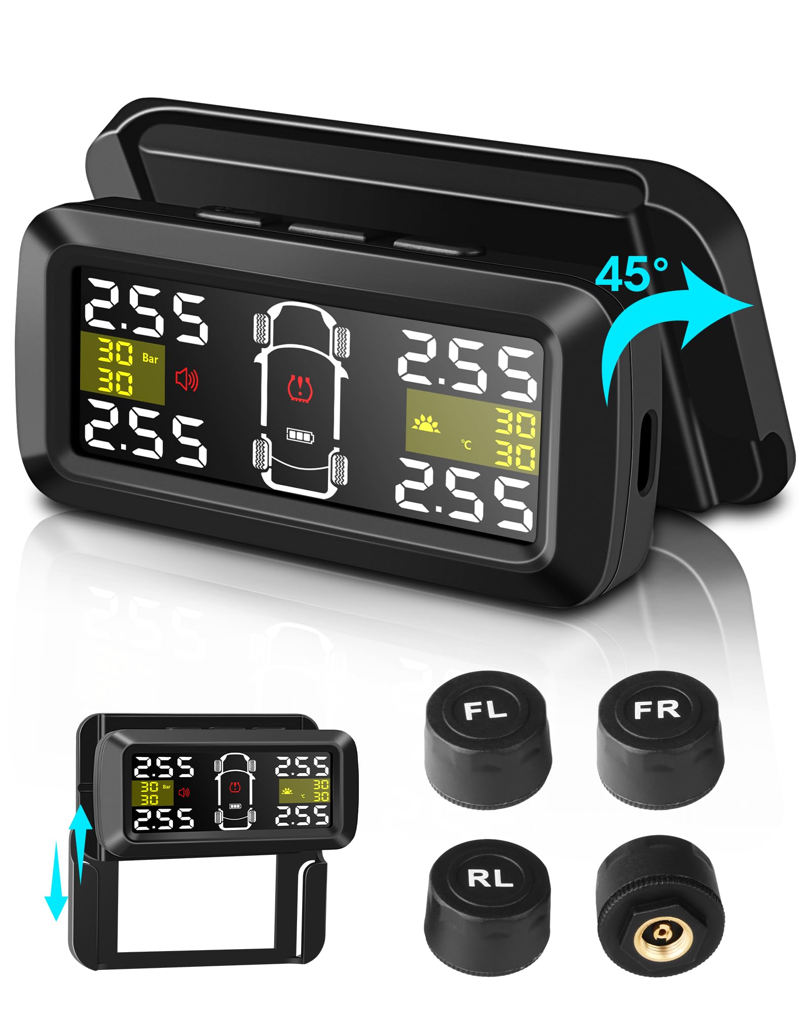 

Jelkuz tpms Air Pressure Sensor, 2/4 Wheel Modes, Separated Stand, Large Screen, Pressure Value