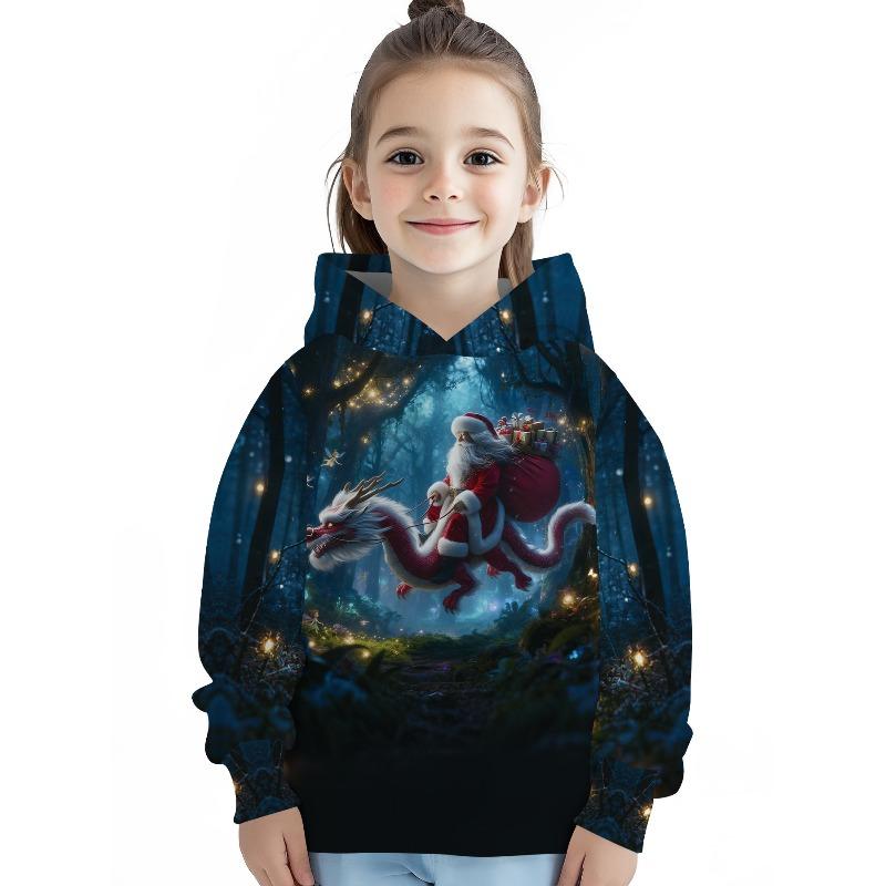 Autumn and Winter Children's Christmas Tree 3D Printed Hooded Comfortable and Versatile Breathable Hoodies & Sweatshirts (Girls)