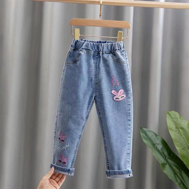 Kids Girls Cowboy Pants Printing Carrots Rabbits Daisies Jeans Children Clothing Girl Jeans