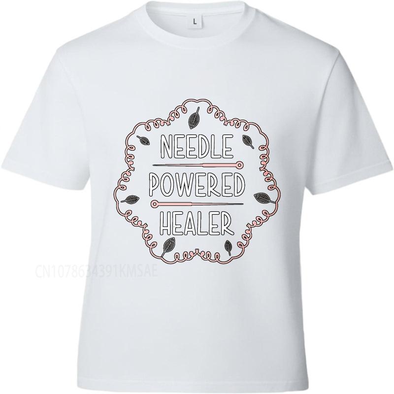 Daily Wear summer Women t shirt Needle Powered Healer Design With Leaves And Threads Short Sleeve Solid Color Oneck Tee shirt