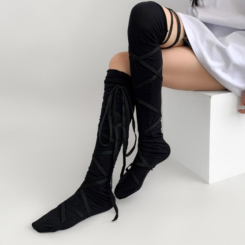 Damen Bandage Overknee-Socken Anime Cosplay Kostüm Riemchen Oberschenkelhohe Strümpfe Lange Stiefelsocken Strumpfwaren