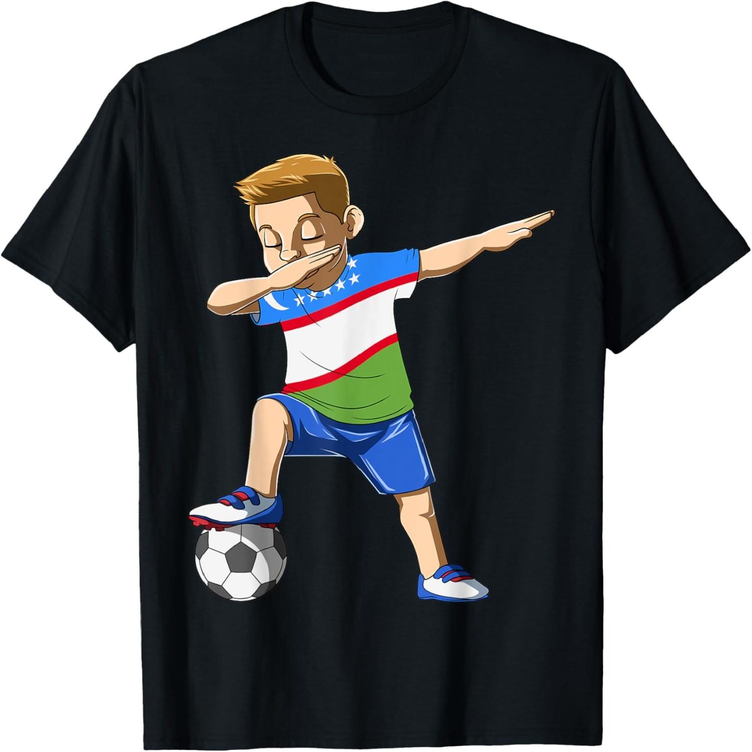Dabbing Soccer Boy Uzbekistan Jersey Uzbek T-Shirt S