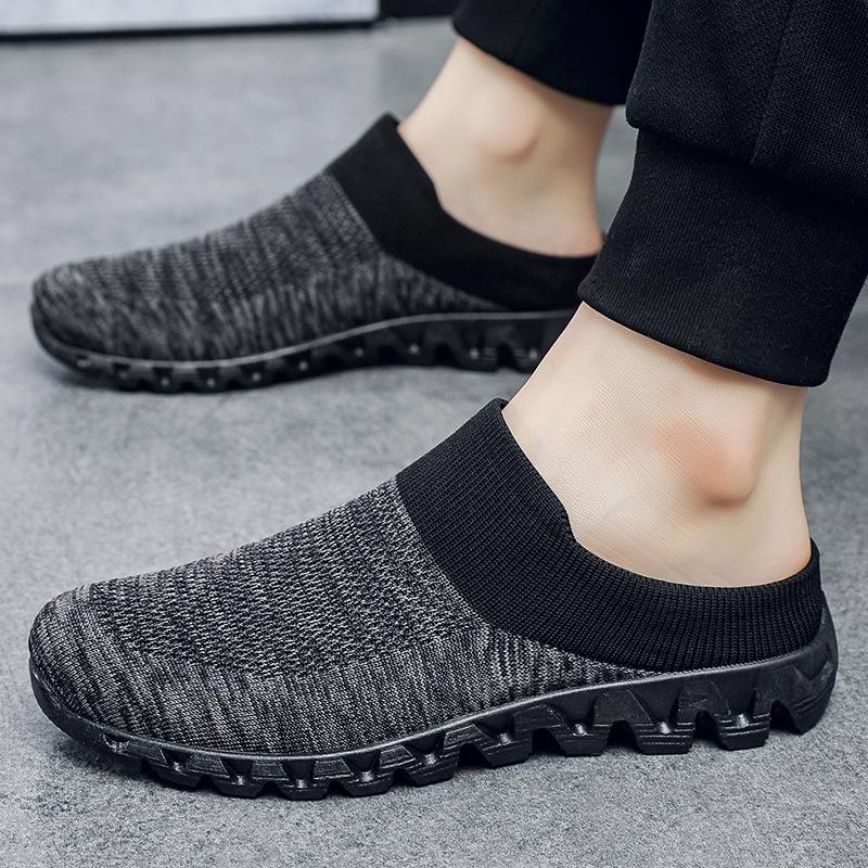 Baotou half-drag men's shoes summer fly-woven mesh lazy shoes sports shoes one pedal lightweight heelless casual slippers
