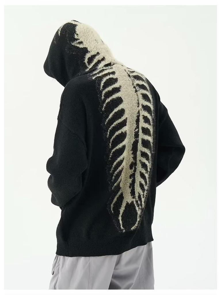 Unisex Retro Knitted Hooded Sweater – Loose Fit Cardigan