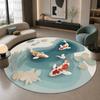 Koi Fish Pond 3D Pattern Living Room Round Rug Decoration Home Bedroom Study Non-slip Soft Chair Mat Bedside Washable Carpet