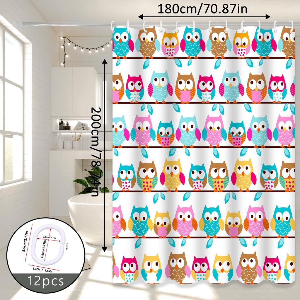 Childlike Owl Shower Curtain Bathroom Partition Curtain Cute And High-End For The Bathroom