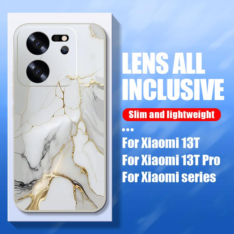 Luxury Marble Pattern Phone Case for Xiaomi 13T 11T Poco F6 X6 X5 Pro Redmi Note 14 13 12 11 Pro K40 K70E Lanyard Shockproof Soft TPU Cover