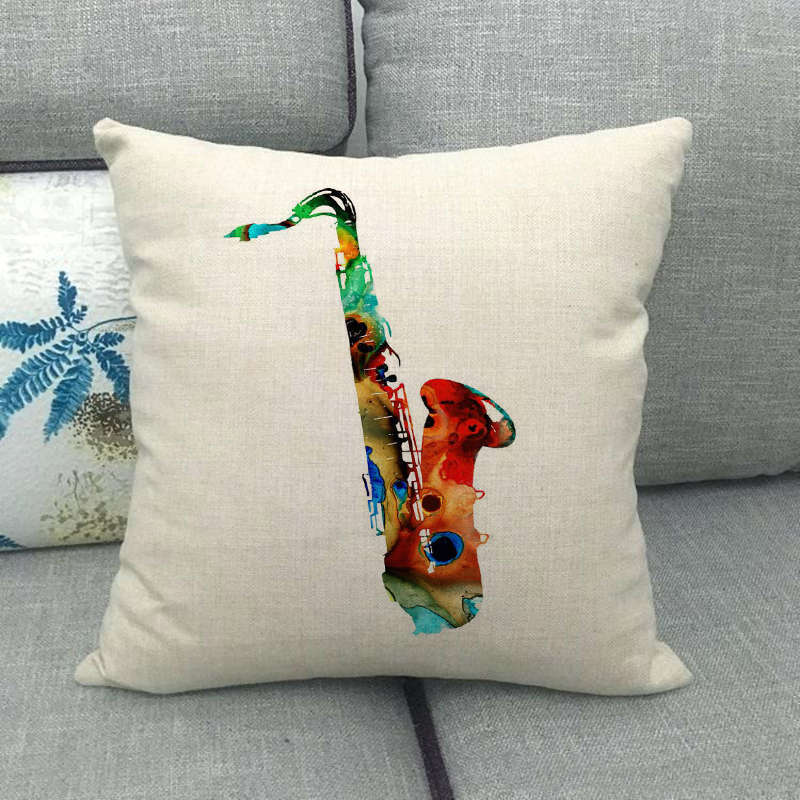 Oil Painting, Color Painting, Musical Instrument Digital Printing Short Plush Pillow Covers For Car Sofa Office Cushion Cover