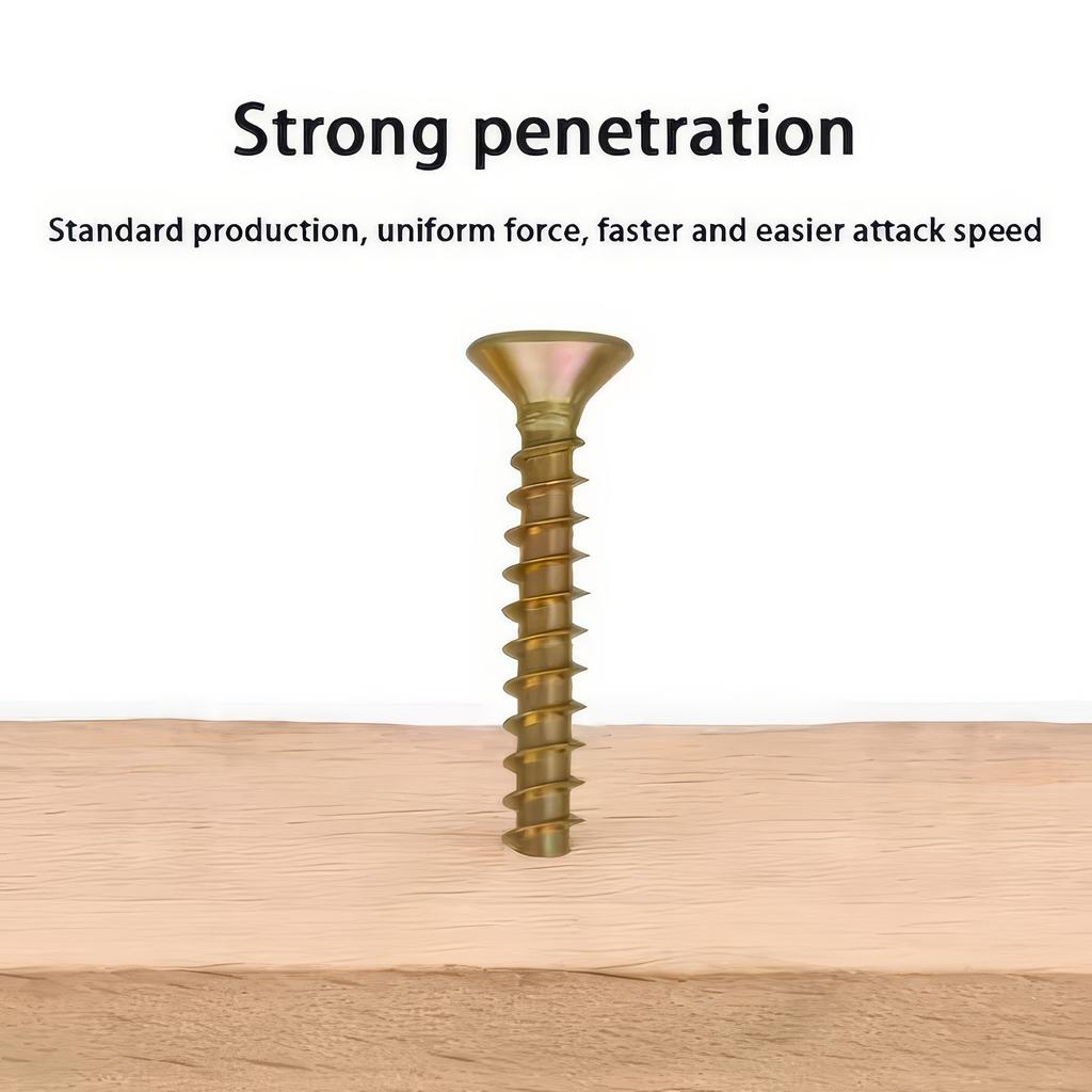 100 Self Tapping Screws In Golden Yellow Color, Easy To Install, Suitable for Outdoor Wood, Fence Yard Decoration