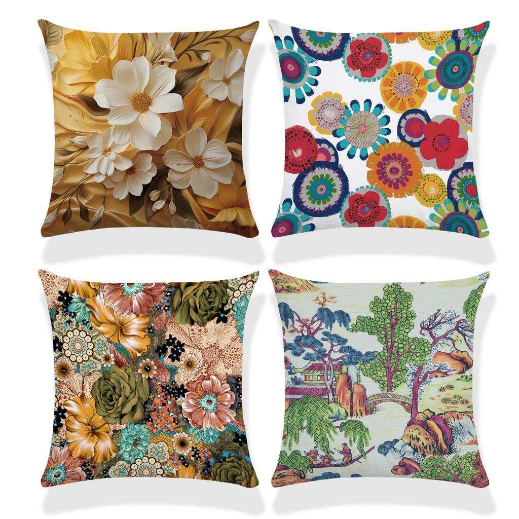 18x18 Watercolor Floral & Butterfly Pillow Cover for Spring/Summer Farmhouse Decor