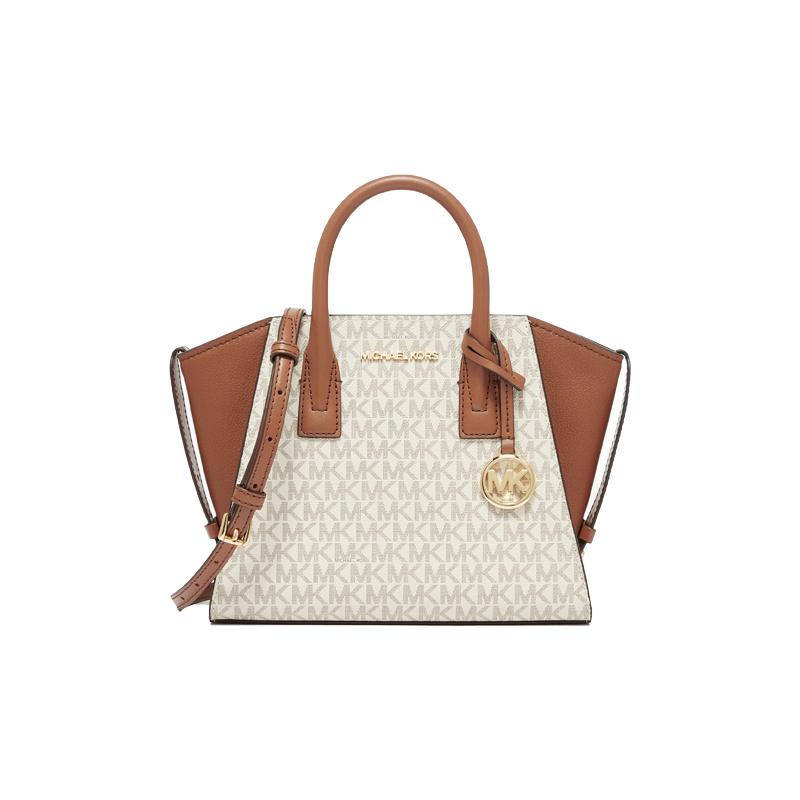 MICHAEL KORS Avril presbyopic letter LOGO commuter cow leather shoulder bag handbag medium size women's vanilla white and acorn brown
