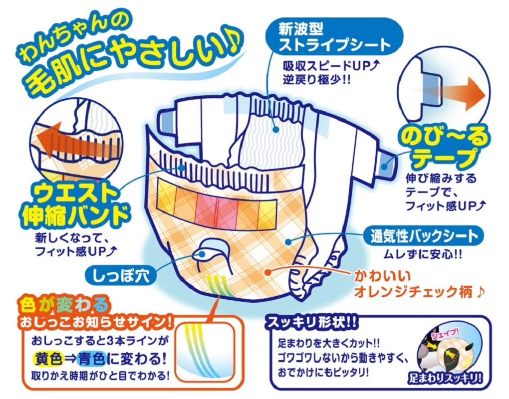 Manners diapers for boys and girls with stretchable tape for pets L size 42 pieces P.one