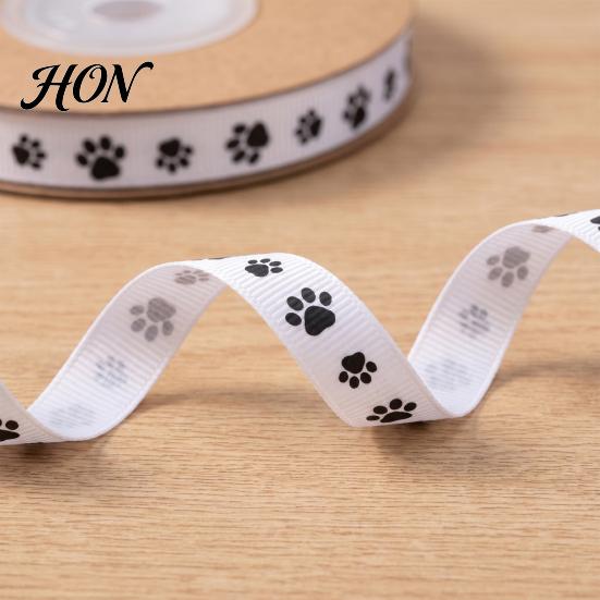 Floral Arrangement Craft Supplies 0.4" x 9.8 Yards Paw Print Ribbed Ribbon, Decorative Fabric Ribbon for DIY Gift Wrapping Pet Themed and Bows,