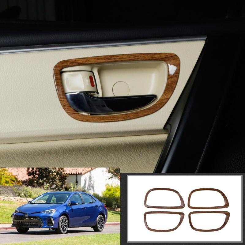For Toyota Corolla 14-16 17-19 Yellow Wood Grain Inner Door Handle Cover Trim
