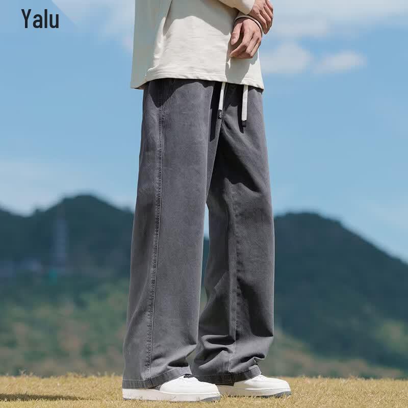 Yalu Men's Summer Casual Loose Straight-Leg Cotton Jeans