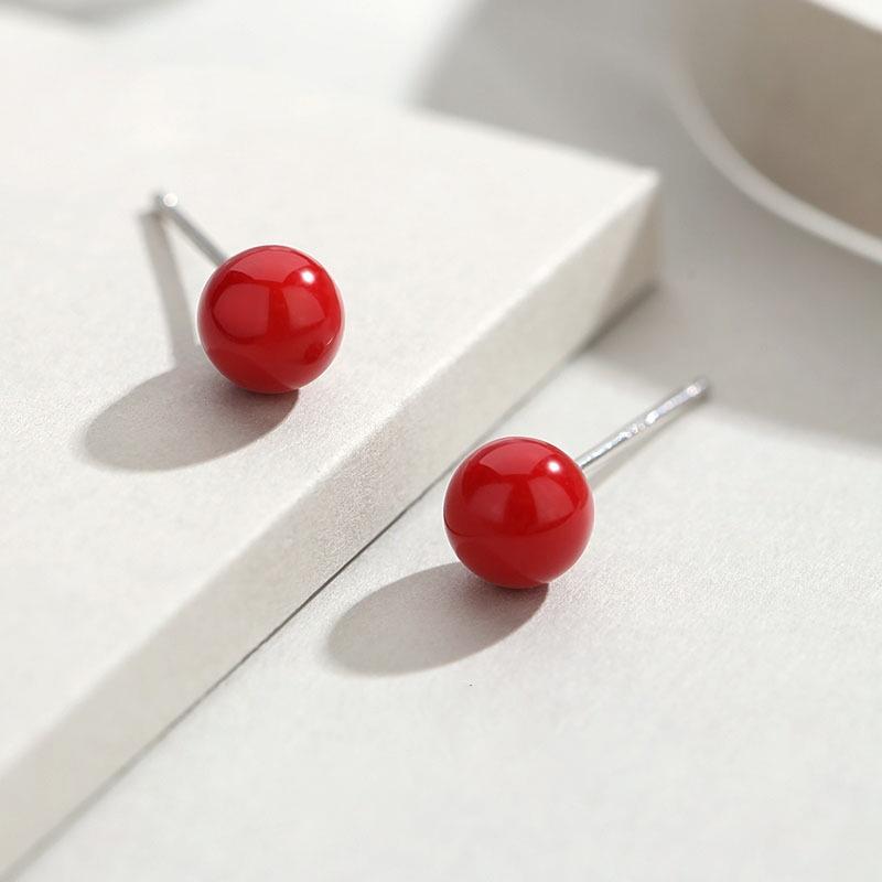 4mm 6mm 8mm 14mm Rote Farbe Runde Imitationsperlen Ohrstecker für Damen Elegantes Romantisches Temperament Schmuckzubehör Geschenk