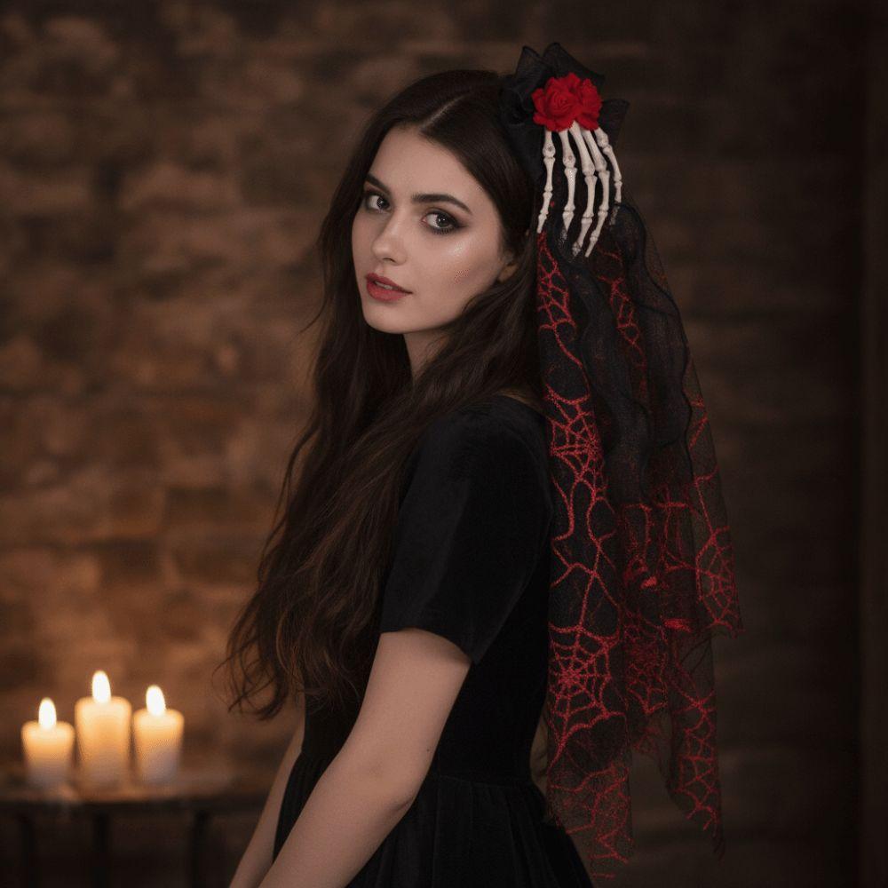 3D Skeleton Skeleton Hand Mesh Veil Long Tulle Skull Hairwear Gothic Headband Stage Performance